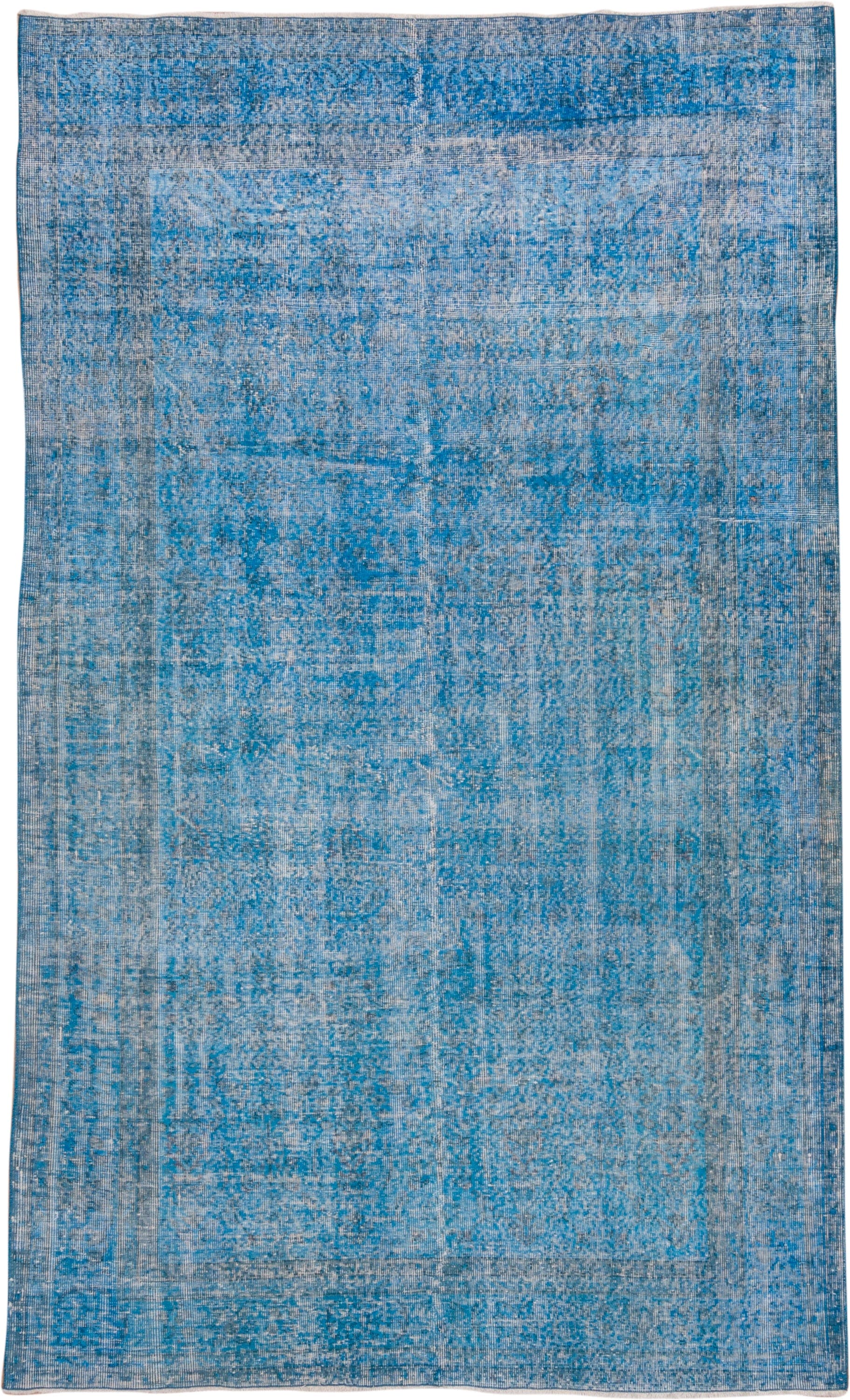 6' x 10' one-of-a-kind handmade vintage Sparta large size rug. Color palette: sky blue, azure, ivory, slate, light blue