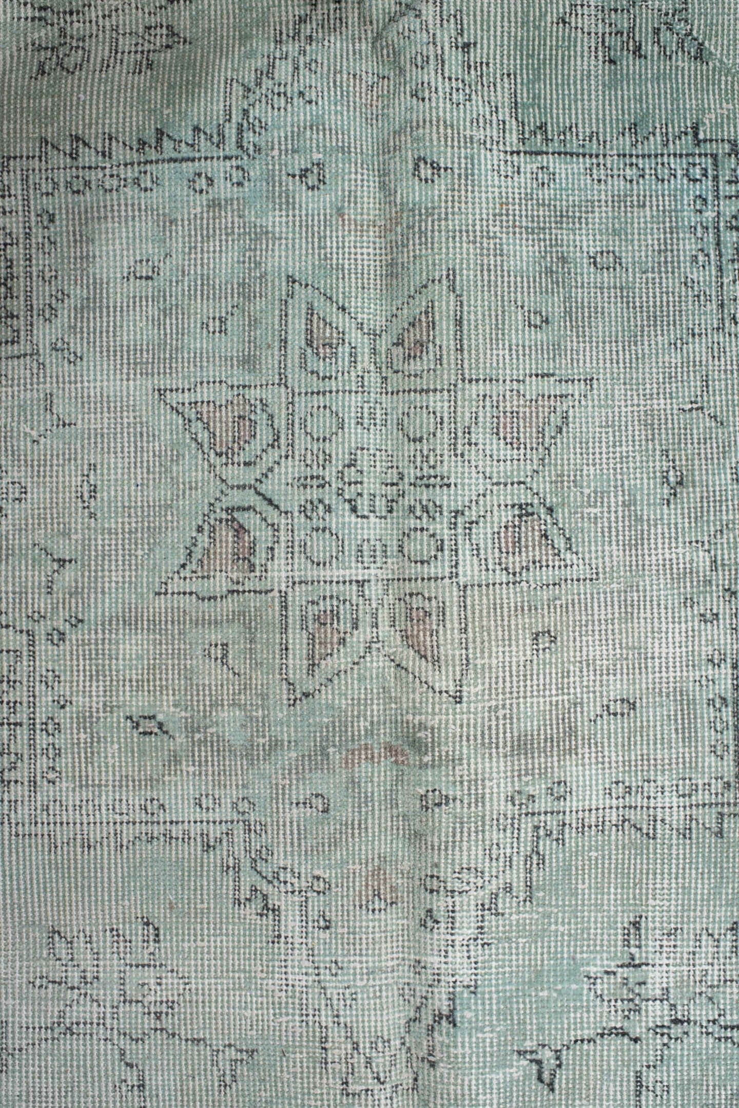 5' x 9' one-of-a-kind handmade vintage Sparta medium size rug. Color palette: ivory, pale blue, sky blue, taupe, soft gray