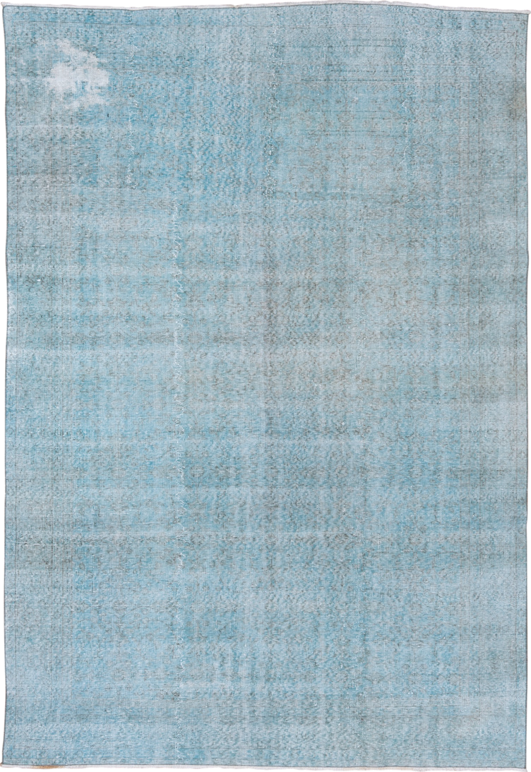 6' x 10' one-of-a-kind handmade vintage Sparta large size rug. Color palette: pale blue, ice blue, silver, ivory, light blue
