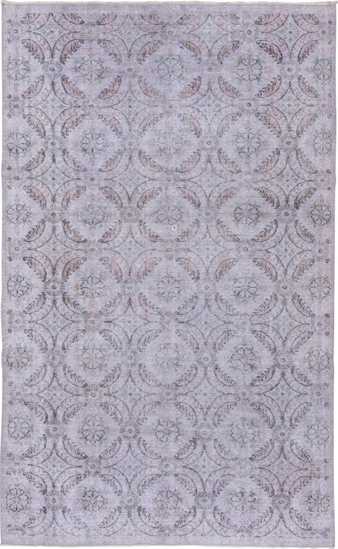 6' x 10' one-of-a-kind handmade vintage Sparta large size rug. Color palette: blush, ivory, taupe, dusty rose, gray, pink