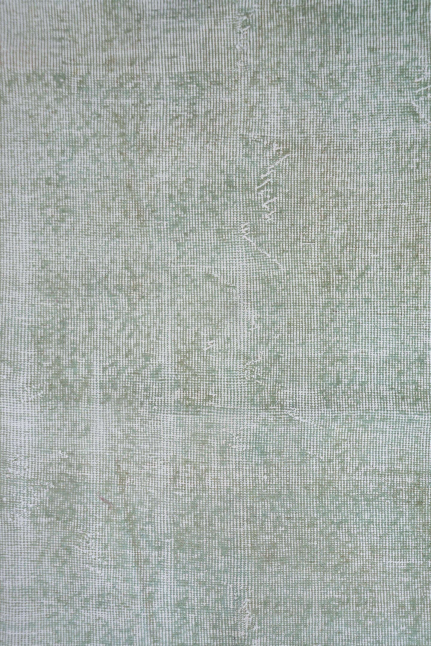 6' x 10' one-of-a-kind handmade vintage Sparta large size rug. Color palette: aqua, ivory, pale blue, sage, charcoal, teal