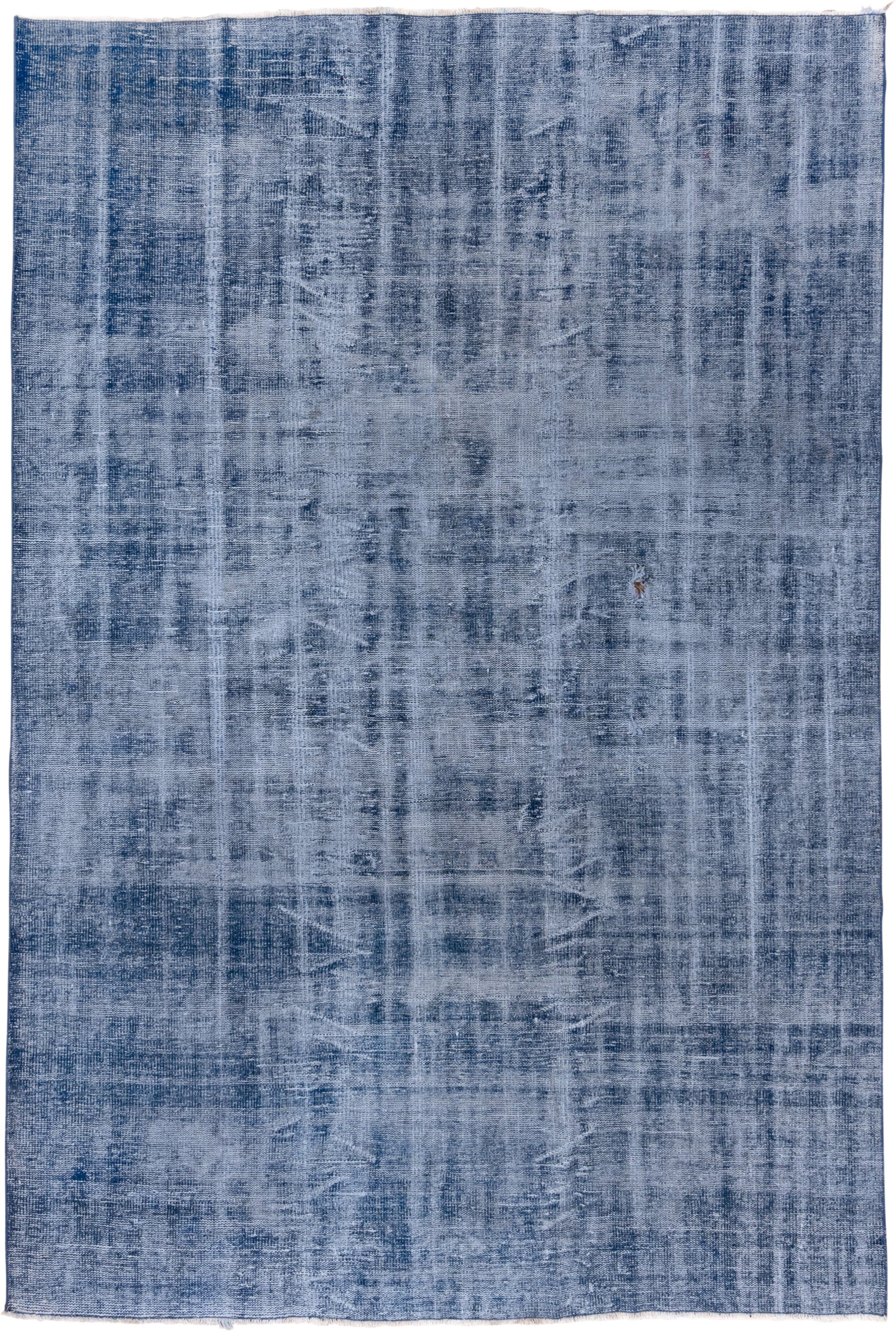 7' x 10' one-of-a-kind handmade vintage Overdyed large size rug. Color palette: blue, slate, ivory, gray