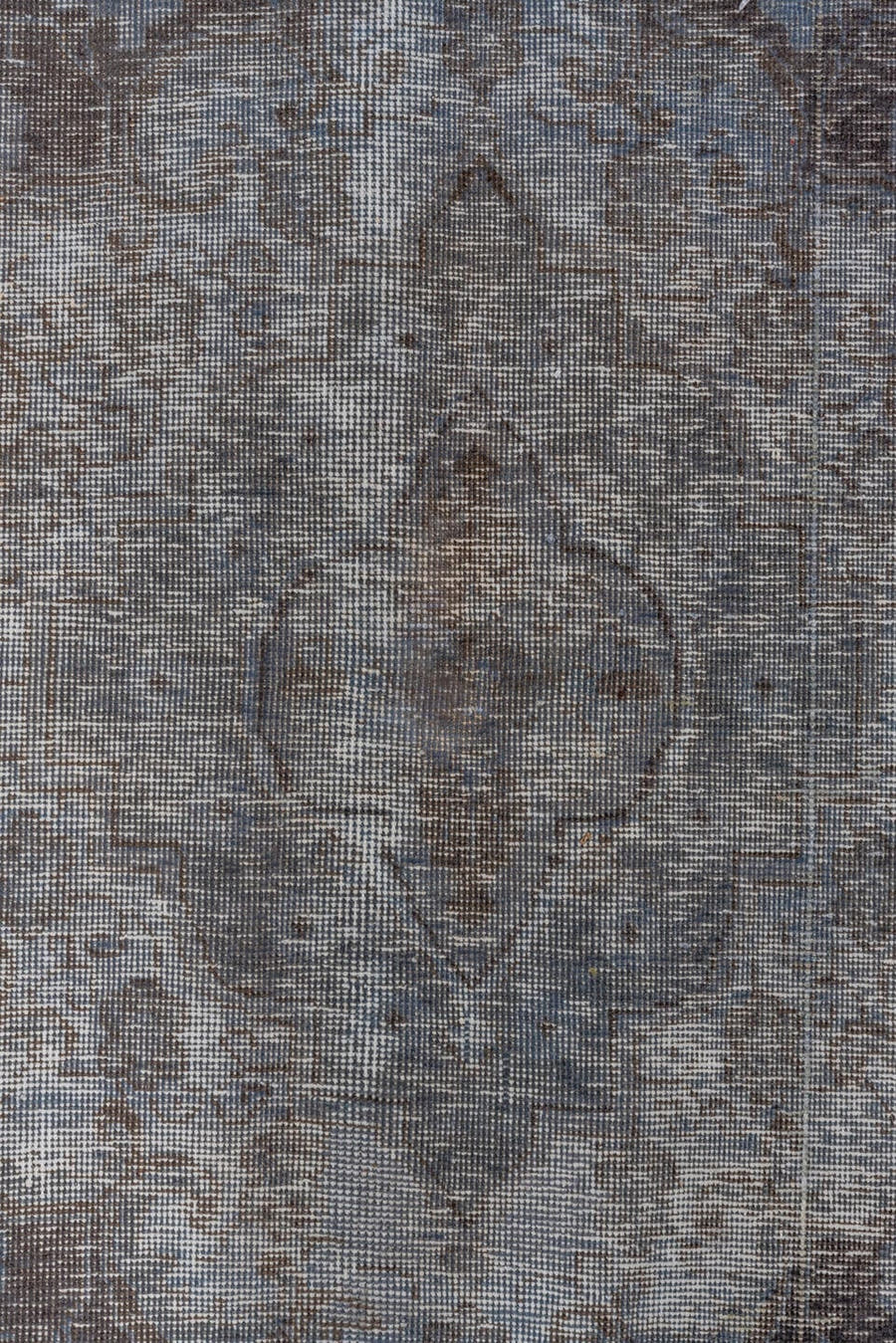 9' x 12' one-of-a-kind handmade antique Overdyed large size rug. Color palette: slate, steel blue, charcoal, ivory, gray