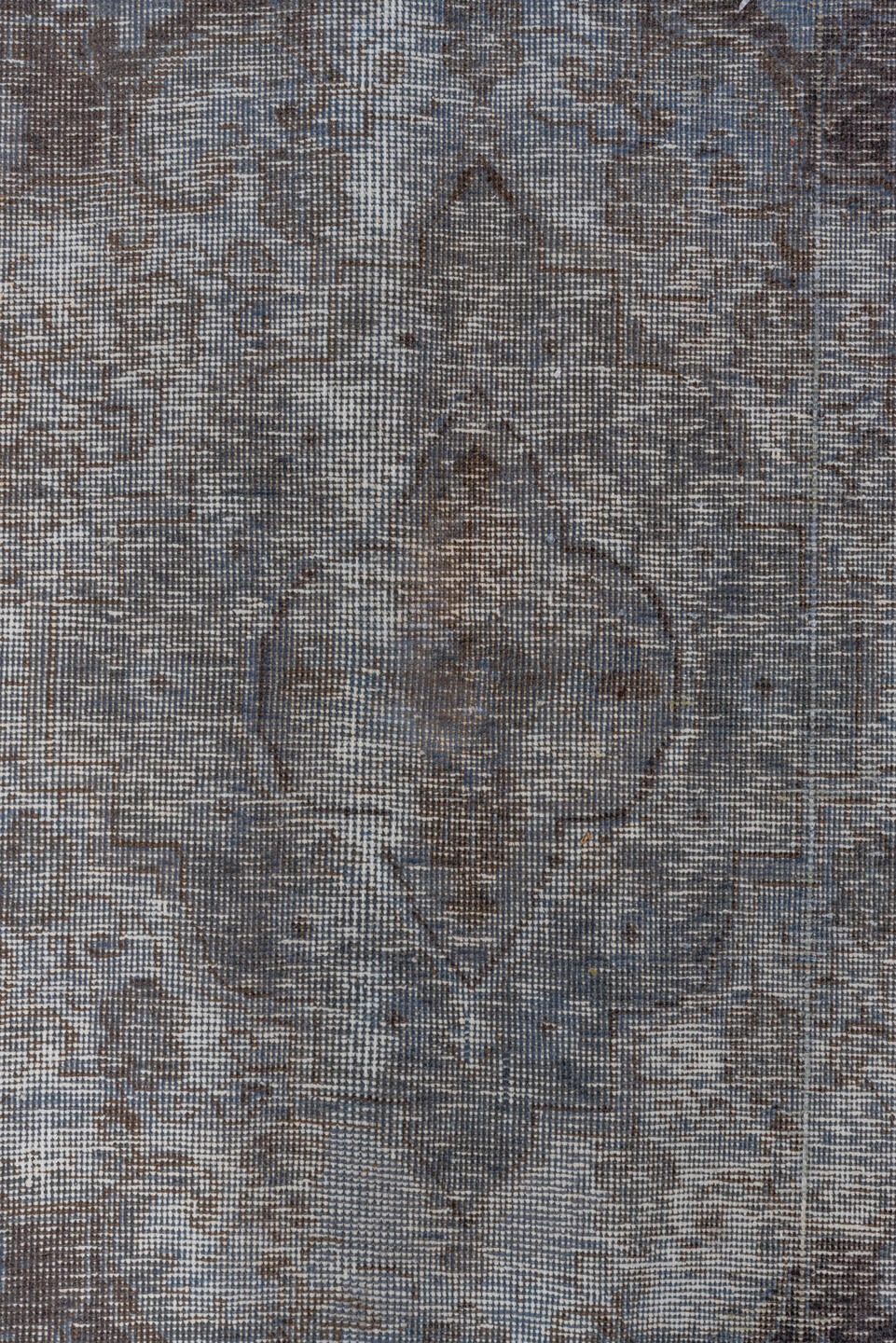 9' x 12' one-of-a-kind handmade vintage Overdyed large size rug. Color palette: black, blue, charcoal, fiord, gray