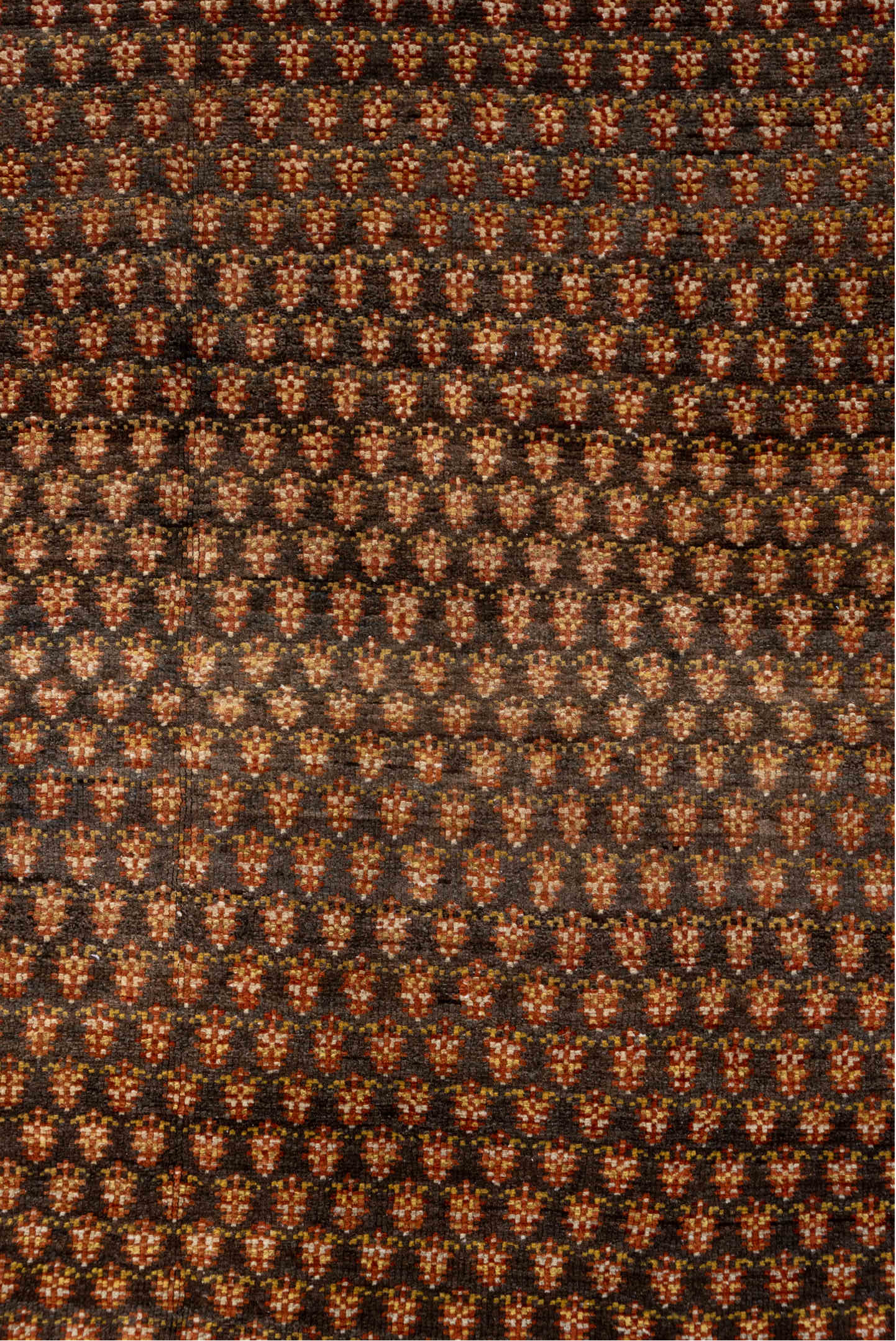 4' x 6' one-of-a-kind handmade antique Malayer small size rug. Color palette: brown, ivory, rust, gold, camel, charcoal