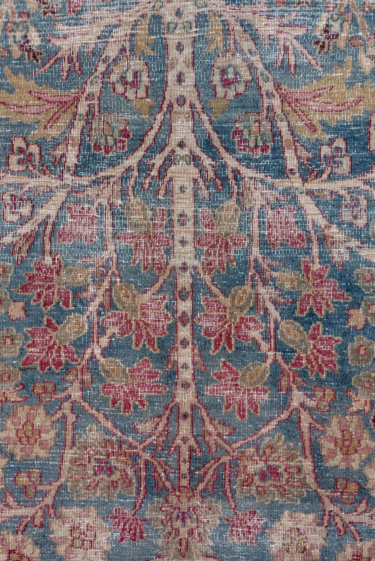 4' x 6' one-of-a-kind handmade antique Khorassan small size rug. Color palette: blue, rose, ivory, burgundy, sage, taupe