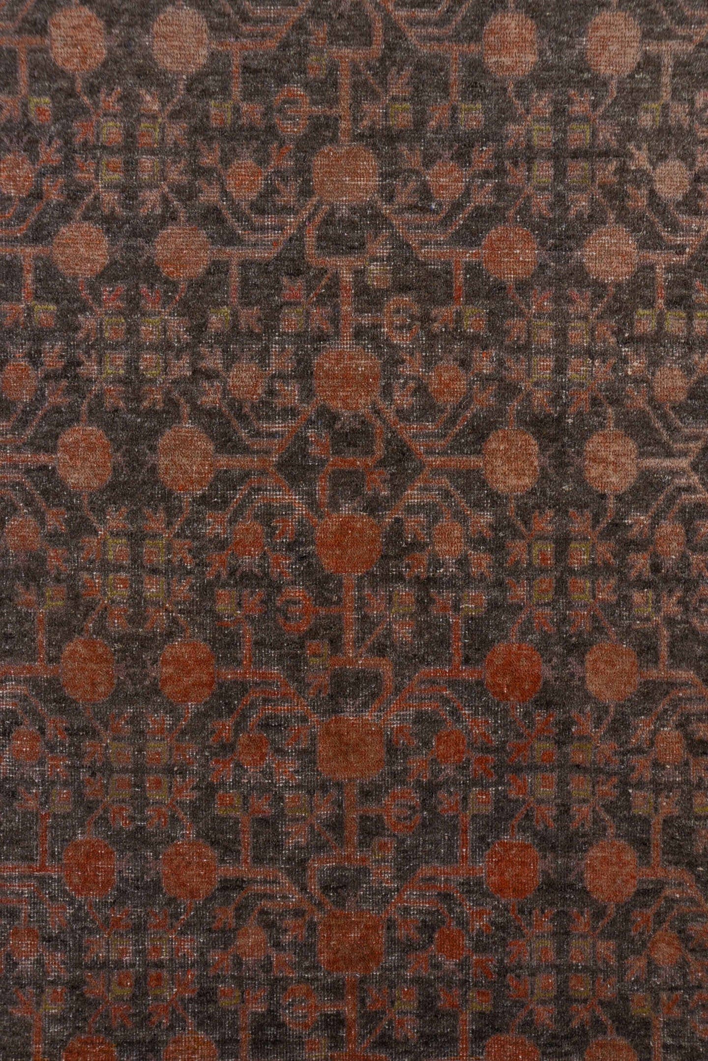 6' x 12' one-of-a-kind handmade antique Khotan large size rug. Color palette: taupe, rose, charcoal, dusty pink, rust, mauve