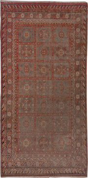 6' x 12' one-of-a-kind handmade antique Khotan large size rug. Color palette: taupe, rust, terra cotta, rose, brown, ivory