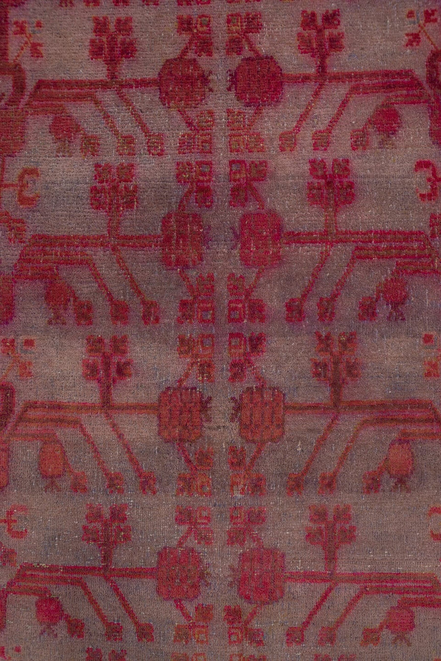 6' x 13' one-of-a-kind handmade antique Khotan large size rug. Color palette: rose, dusty mauve, terra cotta, crimson, taupe