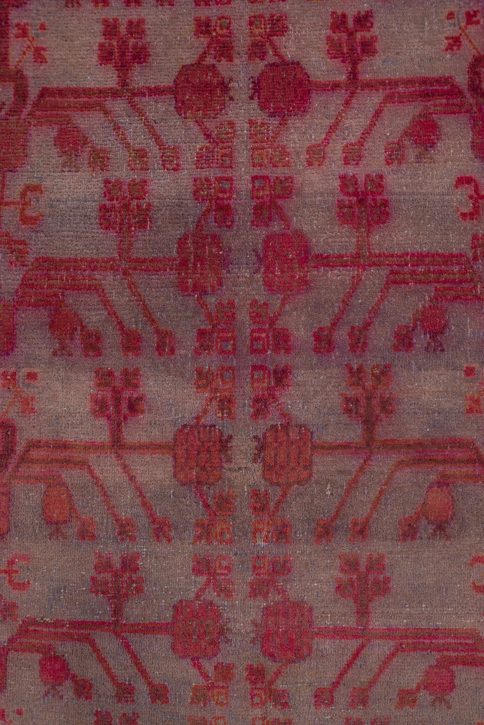 6' x 13' one-of-a-kind handmade antique Khotan large size rug. Color palette: rose, dusty mauve, terra cotta, crimson, taupe