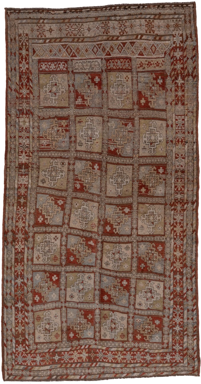5' x 9' one-of-a-kind handmade antique NW Persian medium size rug. Color palette: taupe, rust, ivory, slate, brown, camel