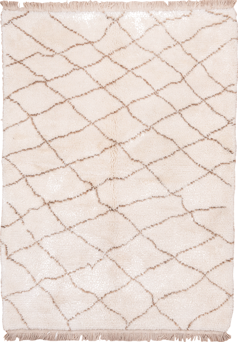 5' x 7' one-of-a-kind handmade vintage Moroccan rug. Color palette: brown, floral white, gainsboro, gray, lavender blush