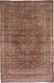 12' x 19' one-of-a-kind handmade antique Khorassan oversize rug. Color palette: rose, ivory, burgundy, dusty blue, blush