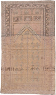 2' x 4' one-of-a-kind handmade antique Anatolian small size rug. Color palette: beige, taupe, camel, dusty rose, sage, brown