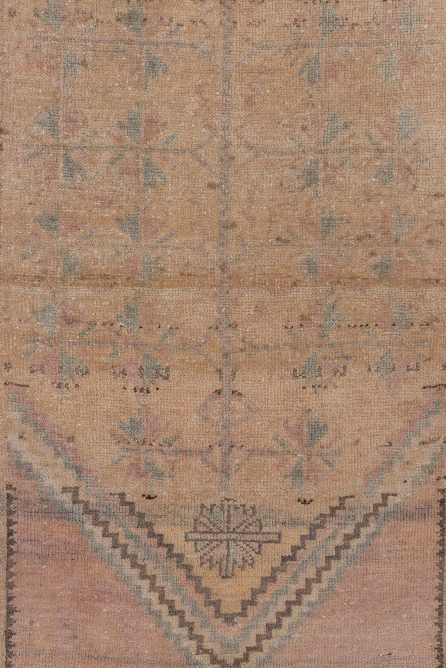 2' x 4' one-of-a-kind handmade antique Anatolian small size rug. Color palette: beige, taupe, camel, dusty rose, sage, brown