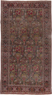 4' x 8' one-of-a-kind handmade antique Agra rug. Color palette: olive, rust, rose, ivory, burgundy, gold, sky_blue, brown