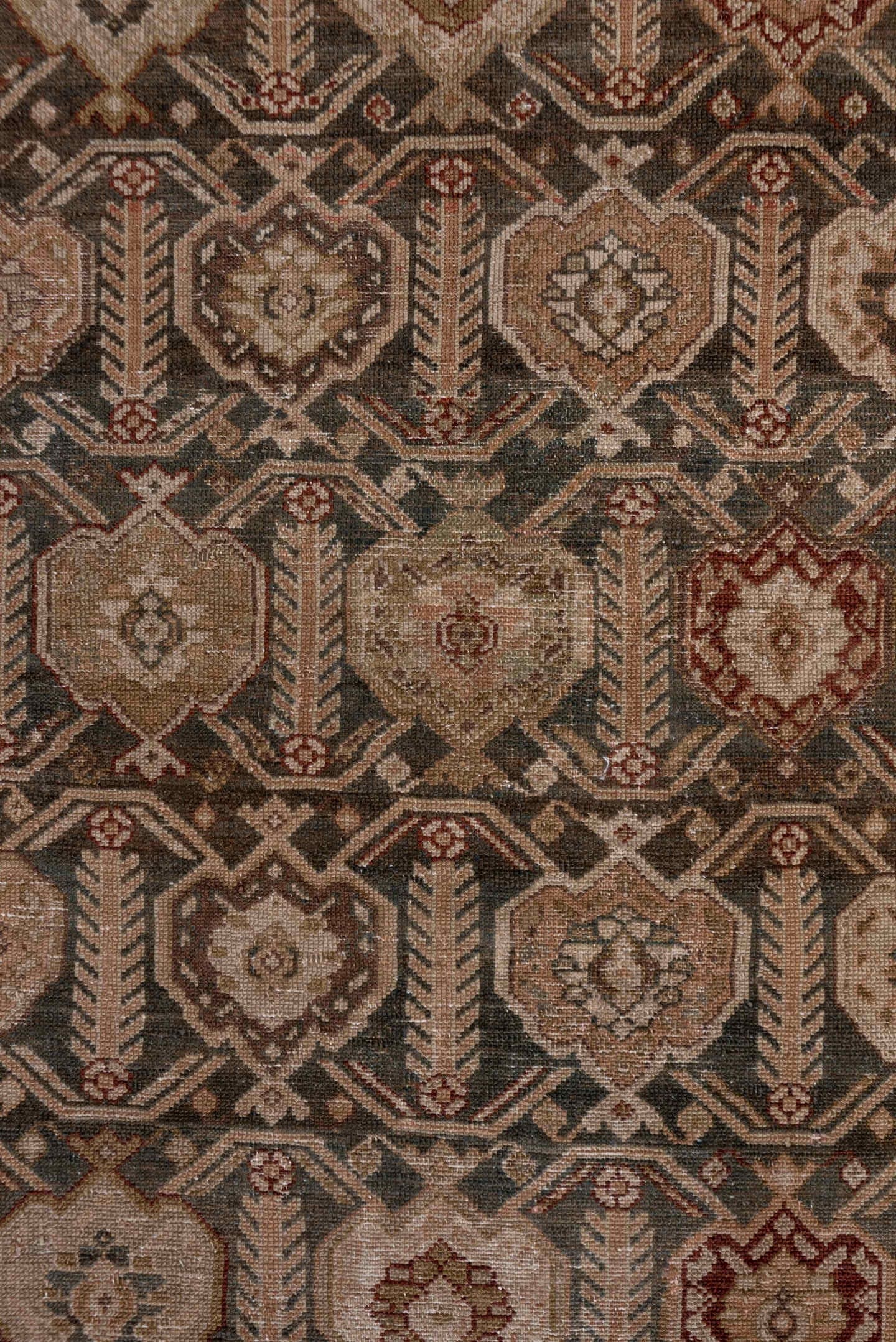 3' x 6' one-of-a-kind handmade antique Malayer small size rug. Color palette: brown, ivory, taupe, rust, charcoal, camel