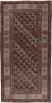 4' x 8' one-of-a-kind handmade antique Malayer runner rug. Color palette: brown, ivory, rust, rose, taupe, burgundy