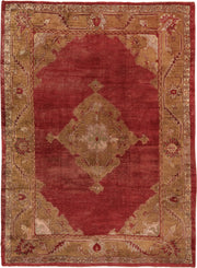 8' x 11' one-of-a-kind handmade antique Oushak large size rug. Color palette: terra cotta, olive, rose, ivory, rust, sage