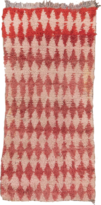 2' x 5' one-of-a-kind handmade vintage Moroccan small size rug. Color palette: brown, gray, orange, pink, red, redwood