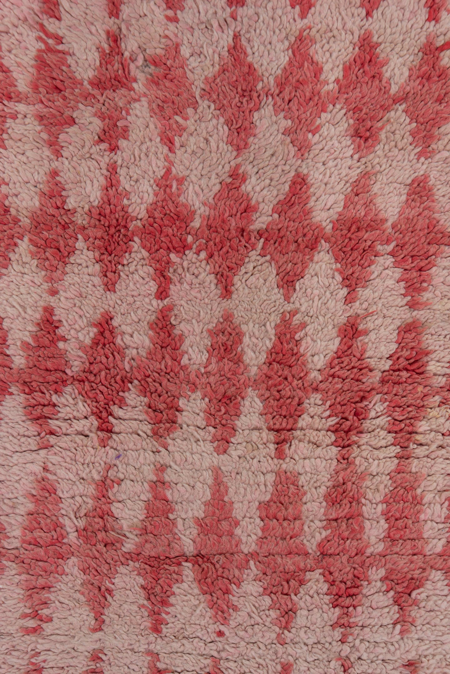 2' x 5' one-of-a-kind handmade vintage Moroccan small size rug. Color palette: rose, ivory, coral, blush, taupe, pink, red