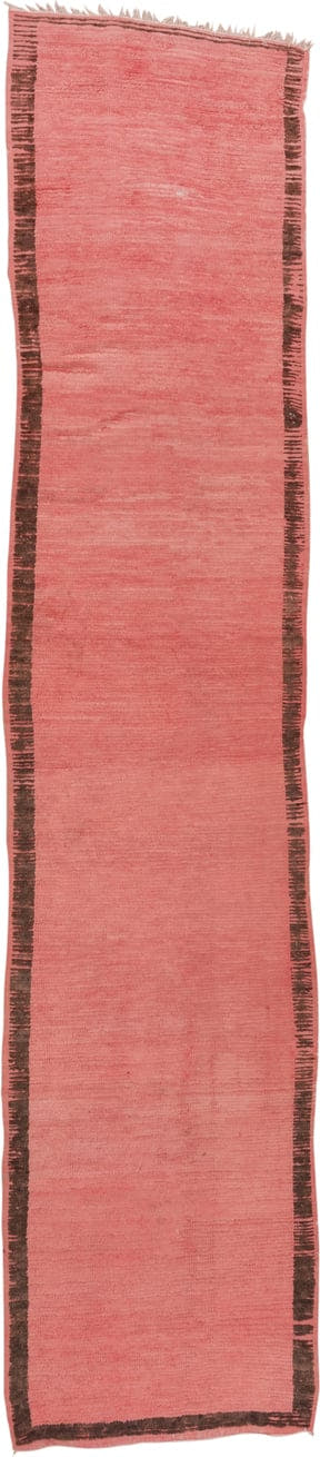 3' x 13' one-of-a-kind handmade vintage Rag Rug runner rug. Color palette: rose, charcoal, dusty pink, pink, red, gray