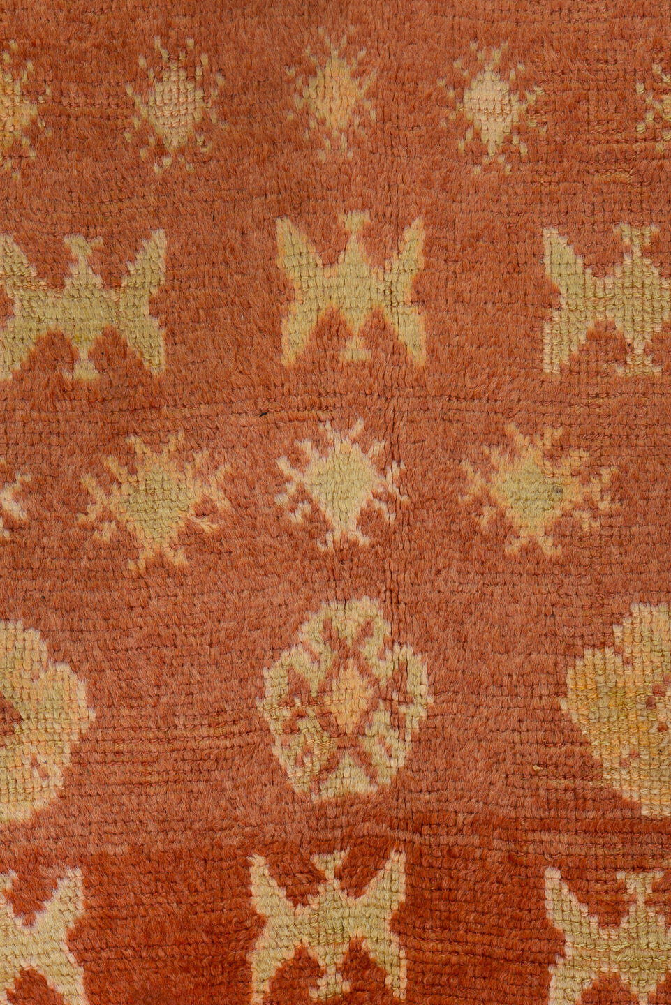4' x 10' one-of-a-kind handmade vintage Moroccan runner rug. Color palette: terra cotta, camel, sand, ivory, ochre, rust