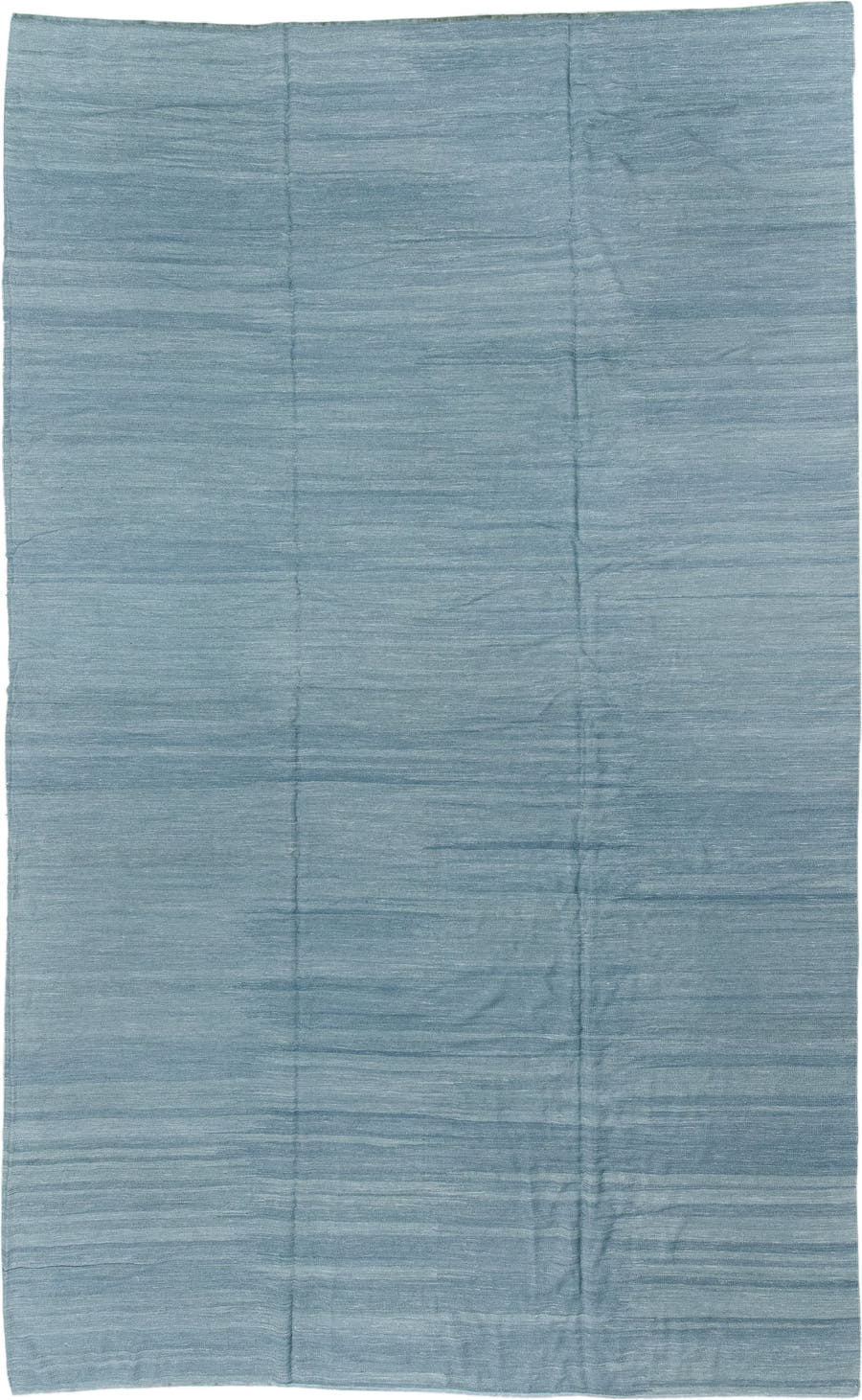 12' x 20' one-of-a-kind handmade vintage Kilim oversize rug. Color palette: sky blue, powder blue, slate, ivory, light blue