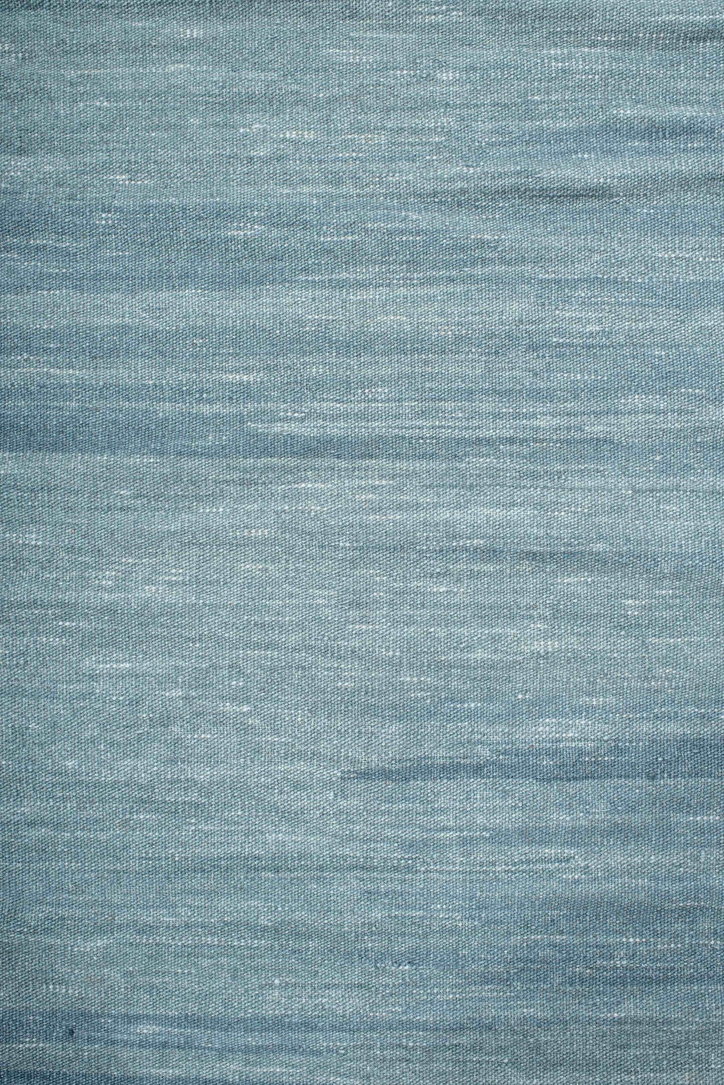 12' x 20' one-of-a-kind handmade vintage Kilim oversize rug. Color palette: sky blue, powder blue, slate, ivory, light blue