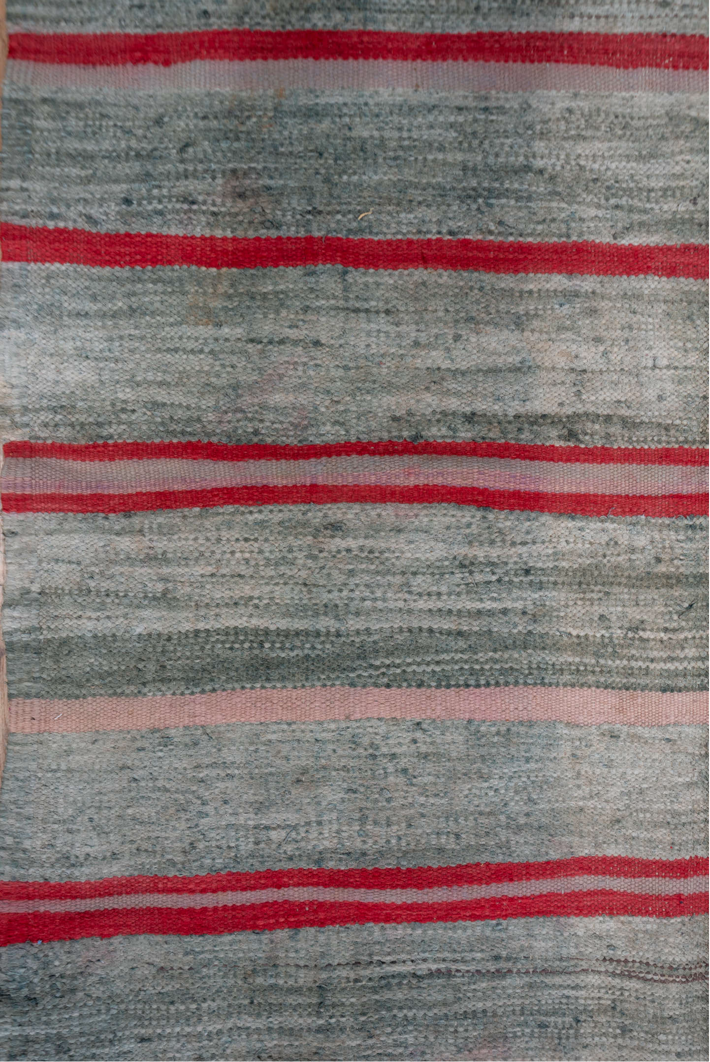 5' x 9' one-of-a-kind handmade vintage Blanket medium size rug. Color palette: gray, crimson, blush, brown, taupe, red, pink
