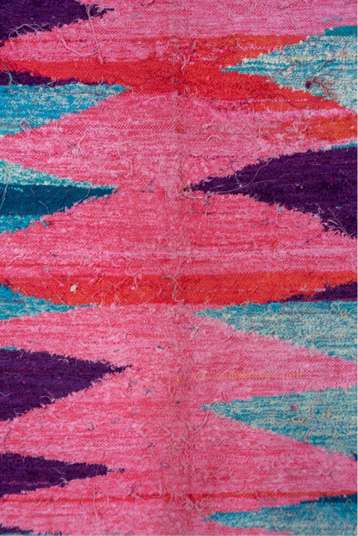 4' x 8' one-of-a-kind handmade vintage Flatweave runner rug. Color palette: blue, brown, gray, green, light blue, light gray