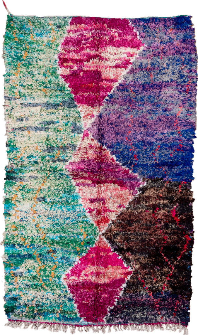 5' x 8' one-of-a-kind handmade vintage Rag Rug medium size rug. Color palette: blue, brown, gray, green, light gray