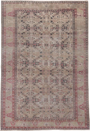 6' x 9' one-of-a-kind handmade antique Sivas medium size rug. Color palette: ivory, taupe, rose, charcoal, terra cotta