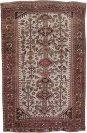 4' x 6' one-of-a-kind handmade antique Afshar small size rug. Color palette: ivory, rust, burgundy, brown, rose, taupe