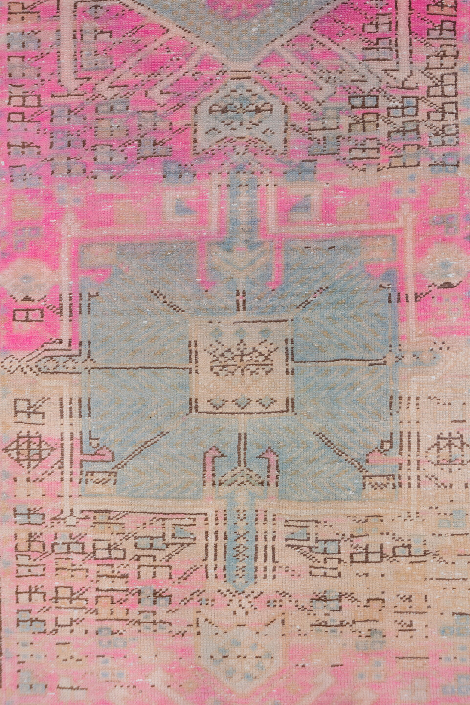 3' x 11' one-of-a-kind handmade antique Sarab runner rug. Color palette: ivory, sky blue, pink, camel, taupe, charcoal