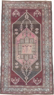 4' x 7' one-of-a-kind handmade antique Malayer rug. Color palette: rose, brown, ivory, dusty pink, taupe, burgundy, charcoal