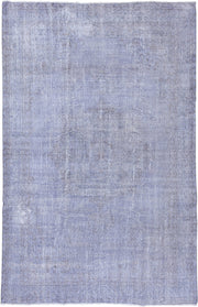 6' x 10' one-of-a-kind handmade vintage Overdyed large size rug. Color palette: lavender, periwinkle, slate, ivory