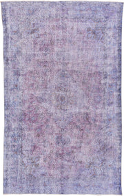 5' x 9' one-of-a-kind handmade vintage Overdyed medium size rug. Color palette: lavender, lilac, periwinkle, ivory, rose