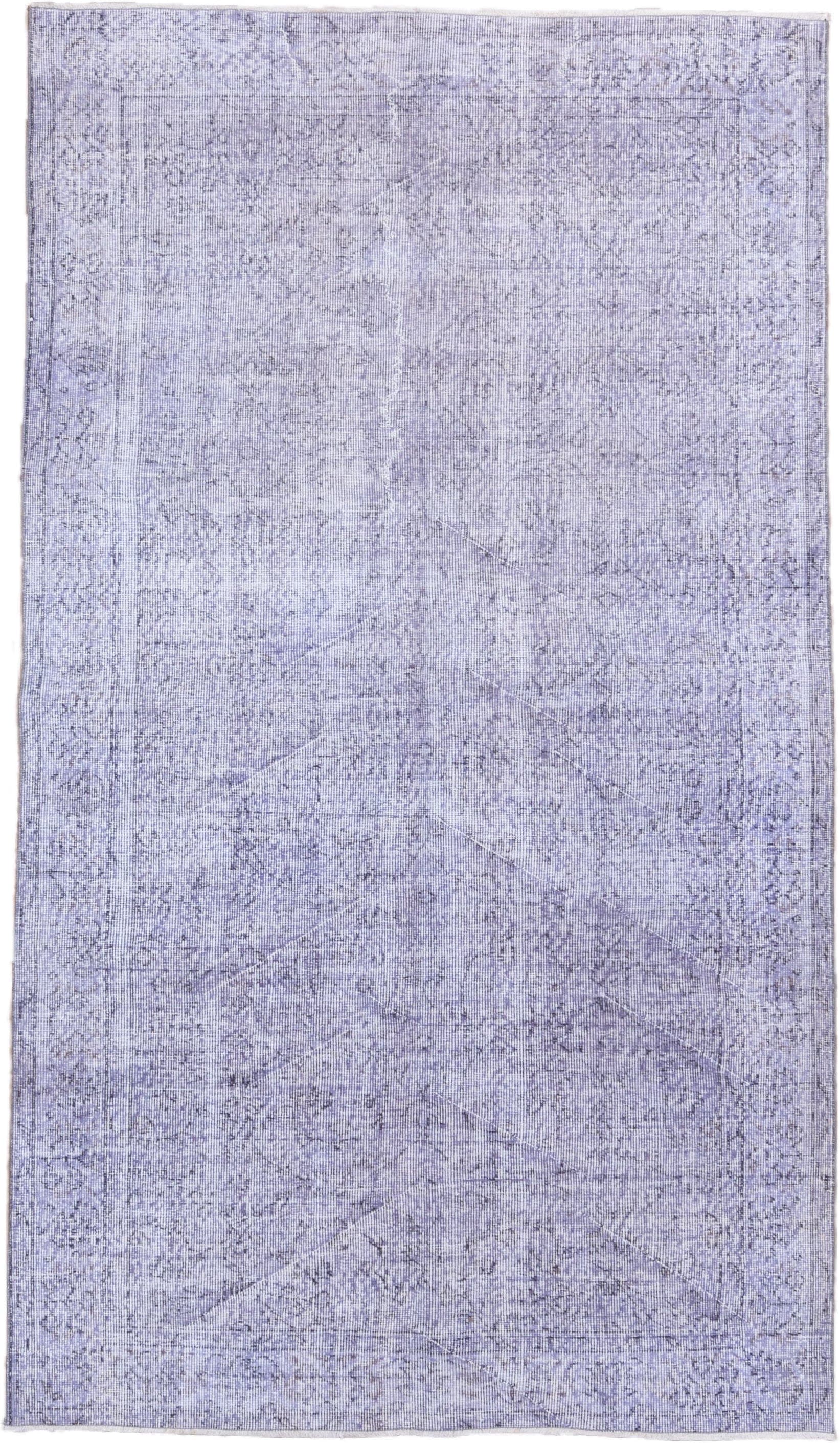 5' x 8' one-of-a-kind handmade vintage Overdyed medium size rug. Color palette: lavender, lilac, ivory, pale gray