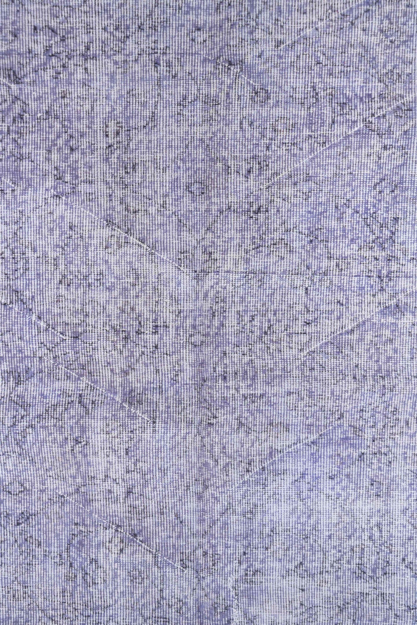 5' x 8' one-of-a-kind handmade vintage Overdyed medium size rug. Color palette: lavender, lilac, ivory, pale gray