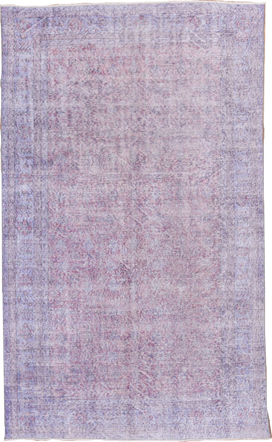 6' x 10' one-of-a-kind handmade vintage Overdyed large size rug. Color palette: lavender, blush, lilac, ivory, rose