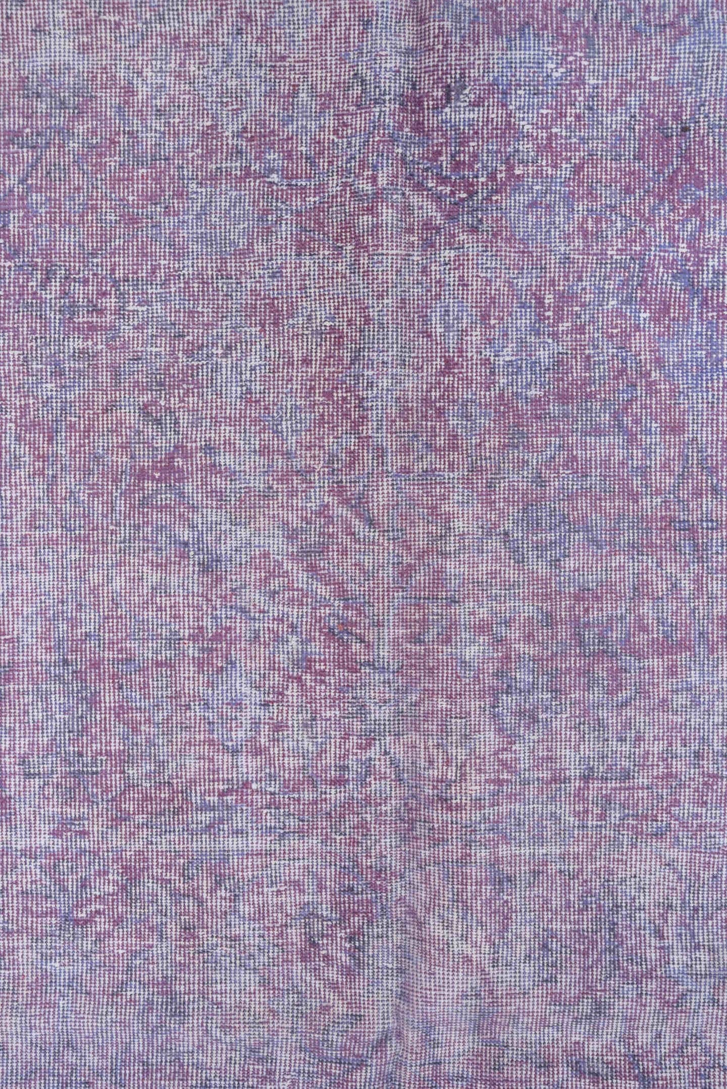 6' x 10' one-of-a-kind handmade vintage Overdyed large size rug. Color palette: lavender, blush, lilac, ivory, rose