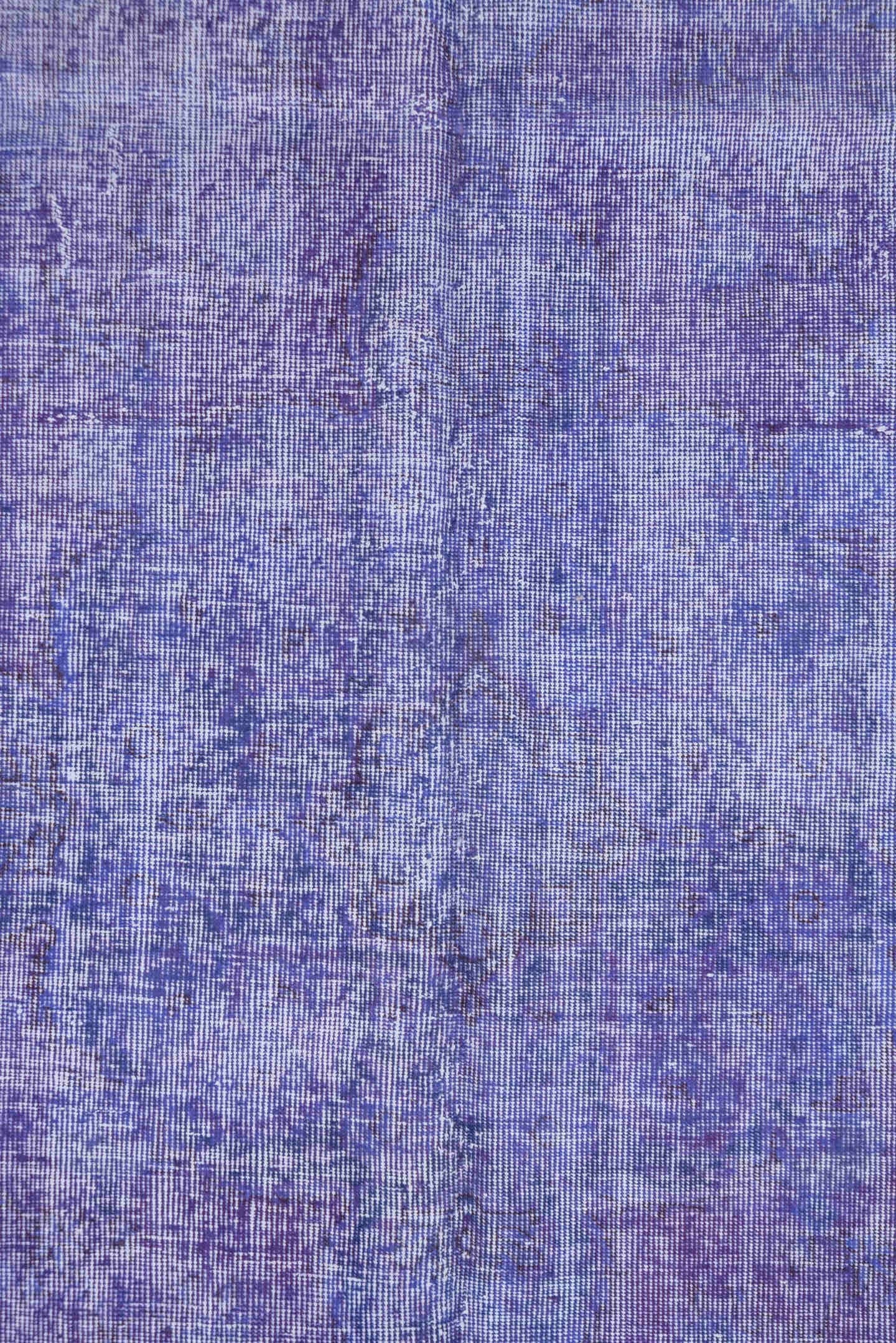 6' x 9' one-of-a-kind handmade vintage Overdyed medium size rug. Color palette: lavender, violet, lilac, ivory, light gray