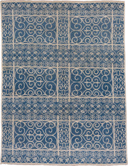 8' x 11' one-of-a-kind handmade handmade Modern large size rug. Color palette: blue, ivory, beige