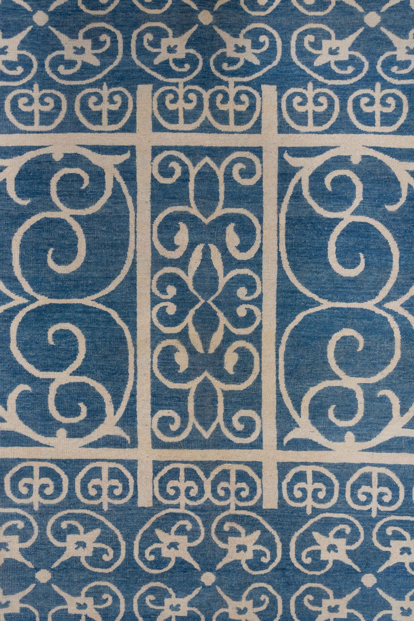 8' x 11' one-of-a-kind handmade handmade Modern large size rug. Color palette: blue, ivory, beige