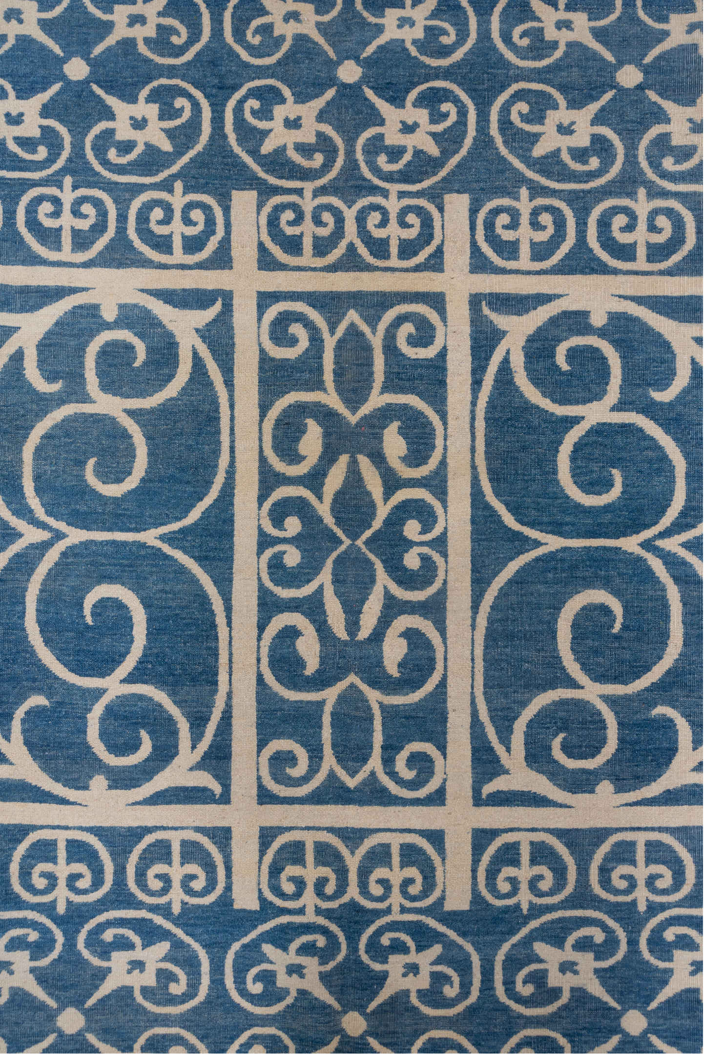 8' x 11' one-of-a-kind handmade handmade Modern large size rug. Color palette: blue, ivory, beige