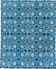 8' x 9' one-of-a-kind handmade handmade Modern rug. Color palette: blue, ivory, sky blue, light blue