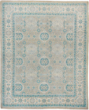 8' x 9' one-of-a-kind handmade vintage Sivas rug. Color palette: ivory, beige, sky blue, taupe, cream, aqua, light blue