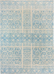 10' x 13' one-of-a-kind handmade vintage Khotan large size rug. Color palette: sky blue, ivory, cream, light blue