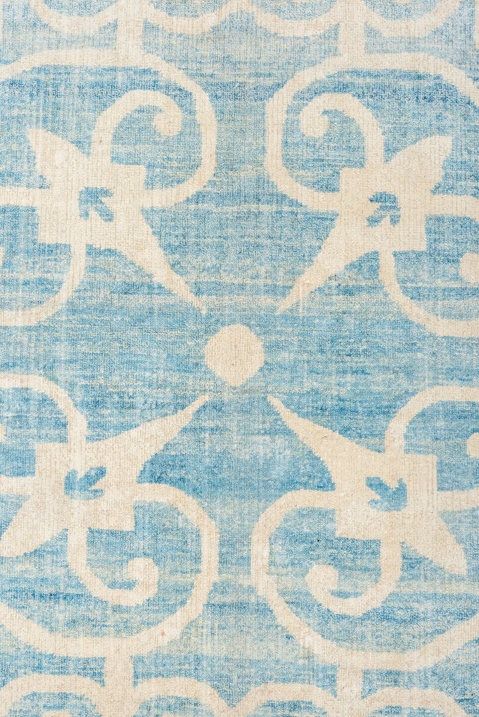 10' x 13' one-of-a-kind handmade vintage Khotan large size rug. Color palette: sky blue, ivory, cream, light blue